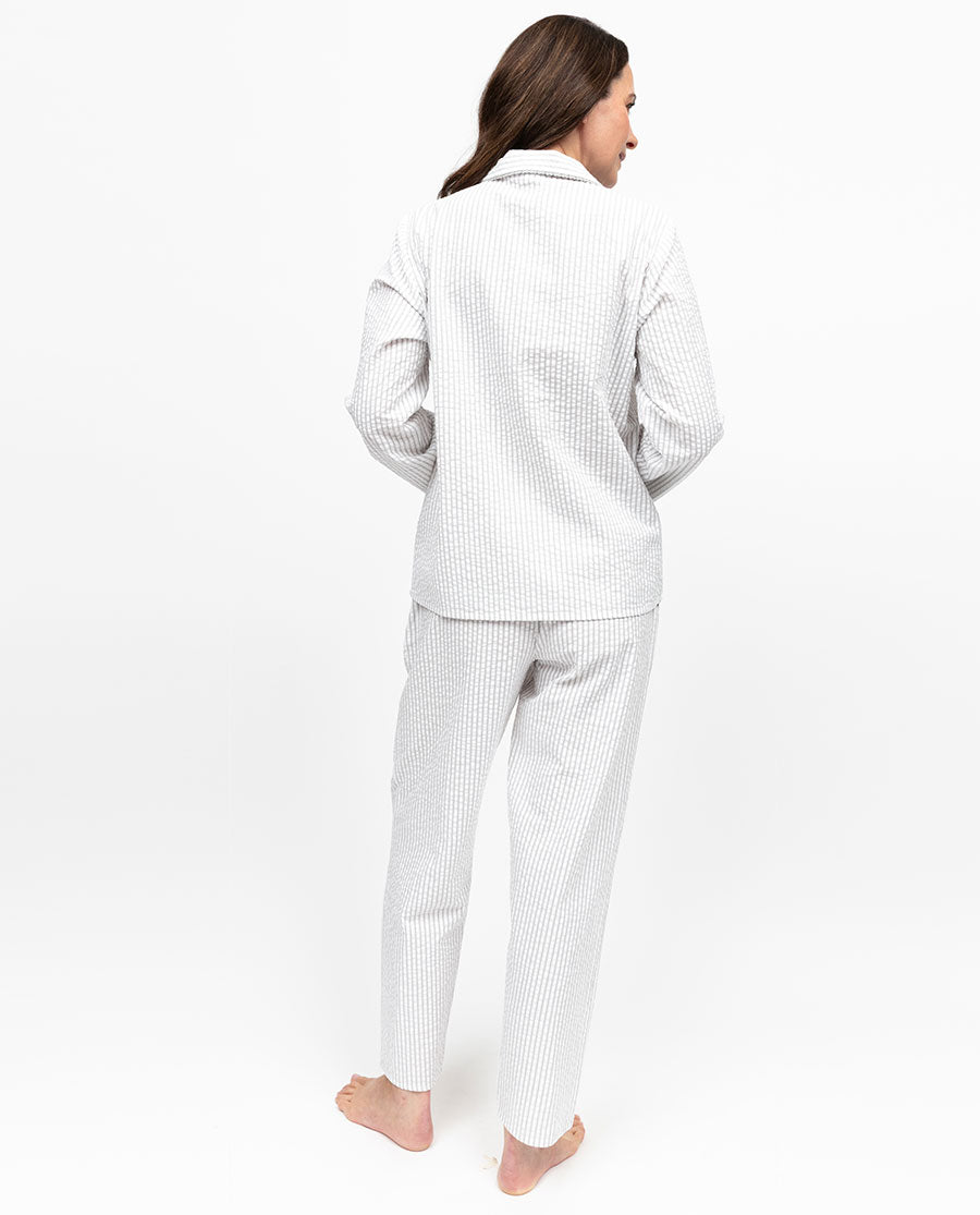 Willow Womens Lace Trim Seersucker Stripe Pyjama Set