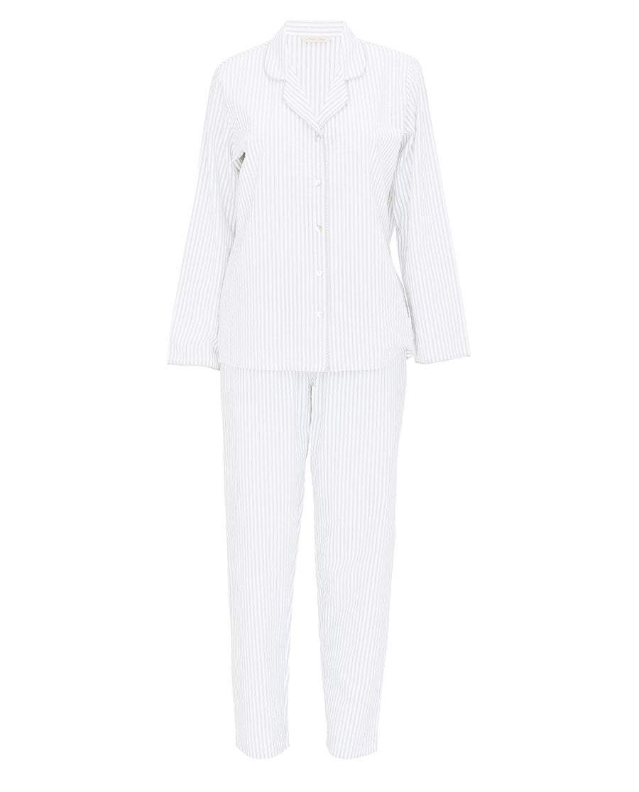 Willow Womens Lace Trim Seersucker Stripe Pyjama Set