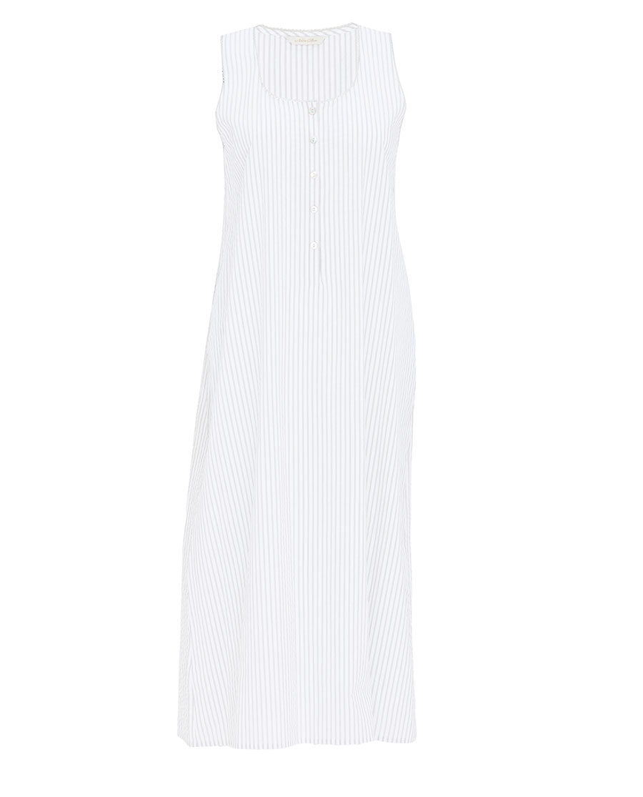 Willow Womens Lace Trim Seersucker Stripe Long Nightdress