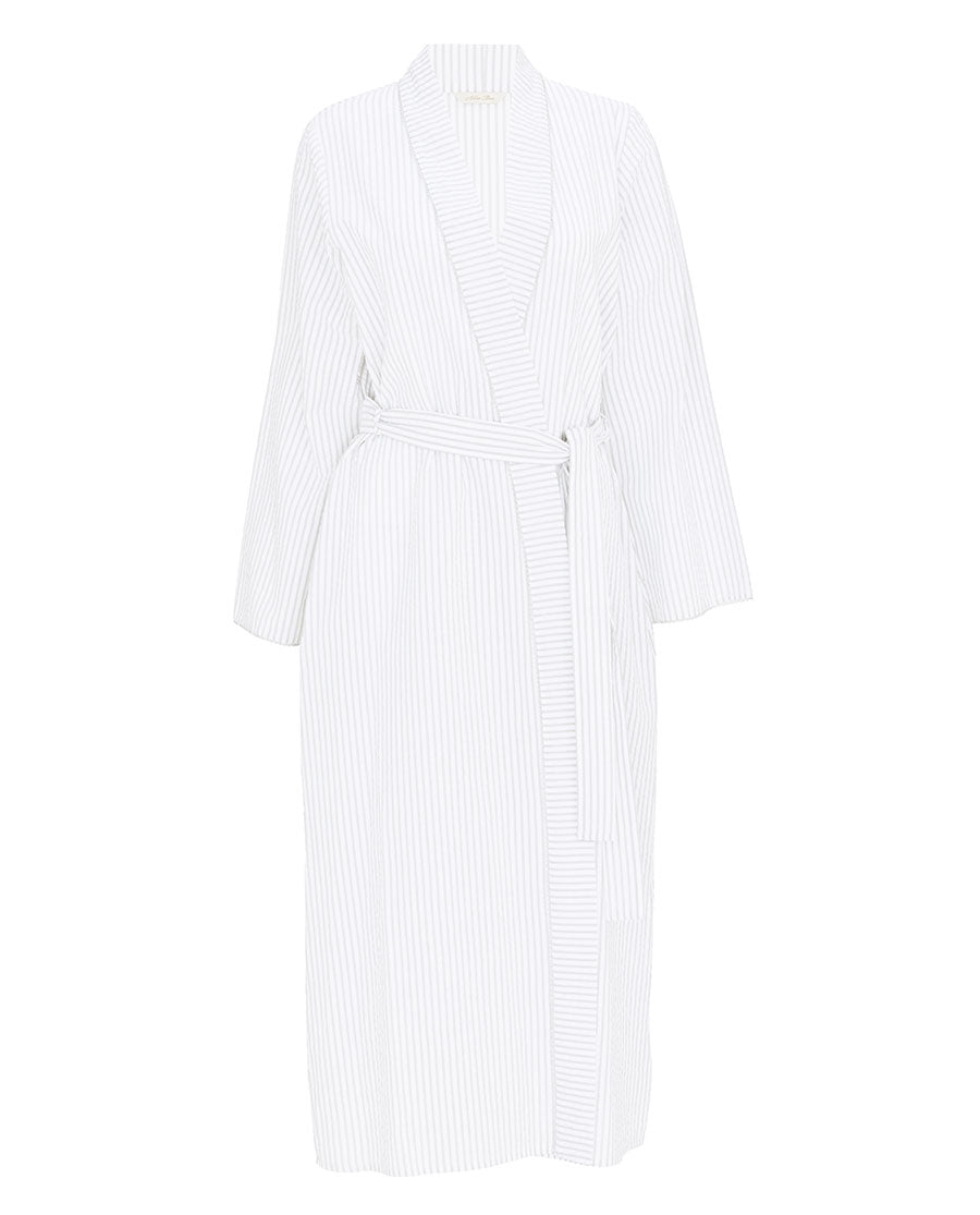 Willow Womens Lace Trim Seersucker Stripe Long Dressing Gown