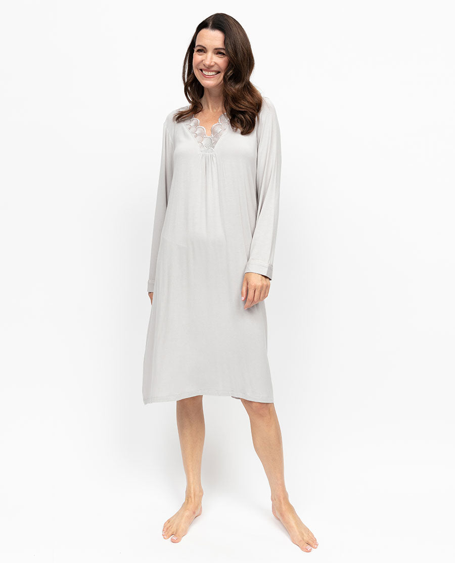 Willow Womens Lace Detail Jersey Long Sleeve Short Nightdress