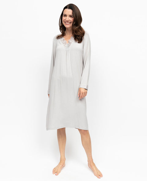 Willow Womens Lace Detail Jersey Long Sleeve Short Nightdress