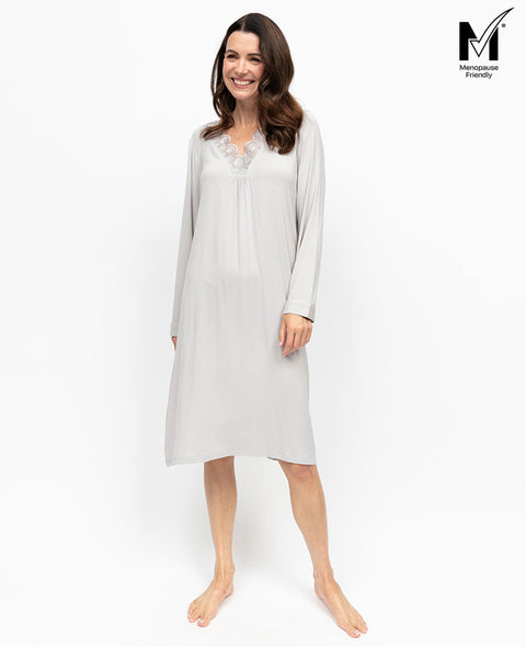 Willow Womens Lace Detail Jersey Long Sleeve Short Nightdress