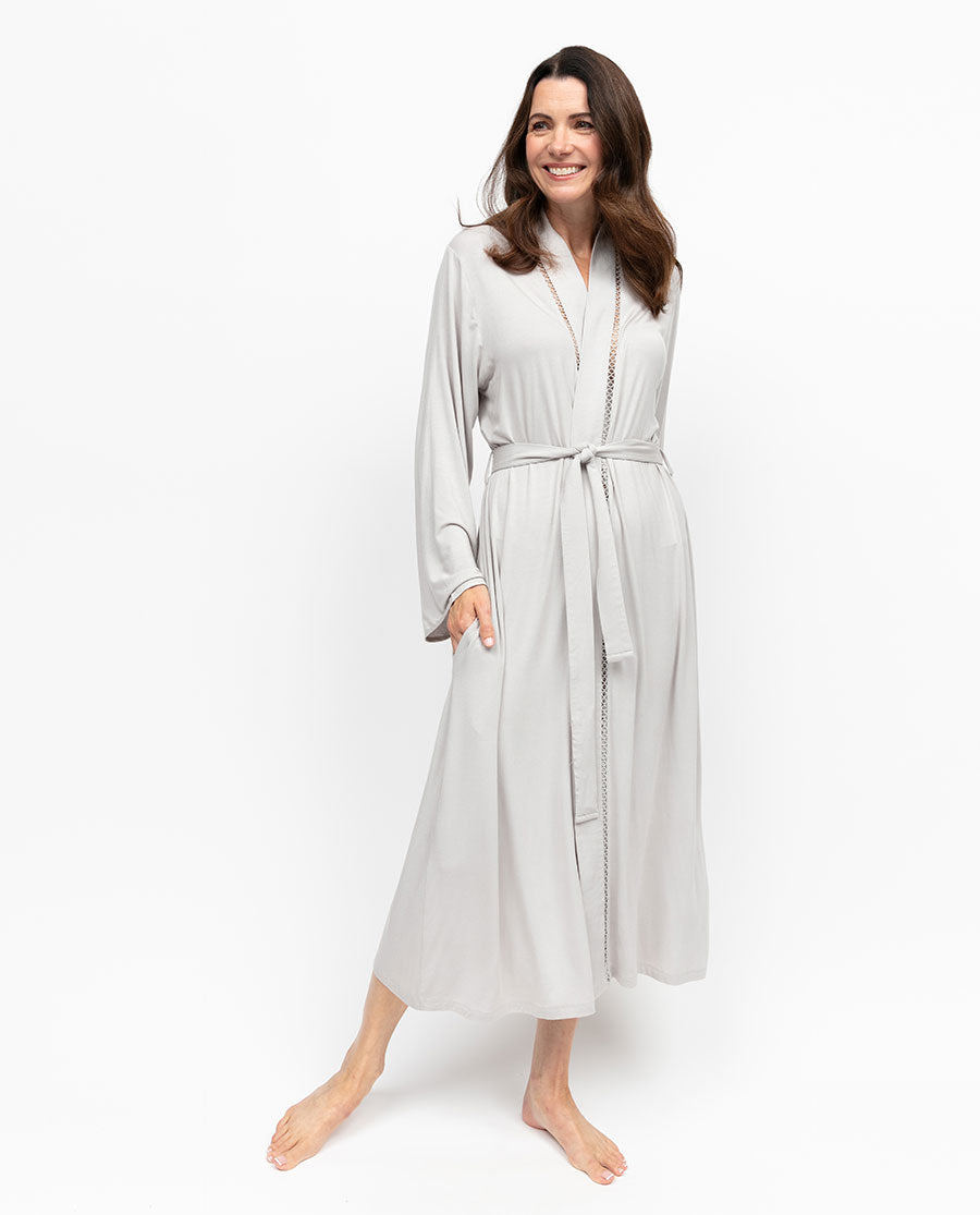 Willow Womens Lace Detail Jersey Long Dressing Gown - Cyberjammies Willow Womens Lace Detail Jersey Long Dressing Gown - Cyberjammies