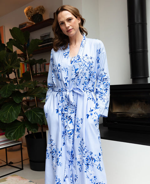 Lucy Womens Lace Detail Floral Print Long Dressing Gown