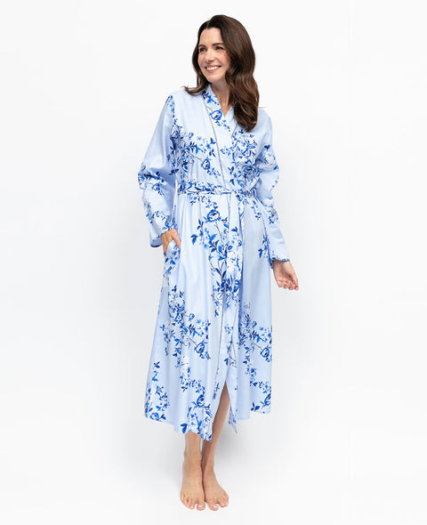 Lucy Womens Lace Detail Floral Print Long Dressing Gown