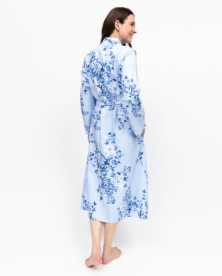 Lucy Womens Lace Detail Floral Print Long Dressing Gown