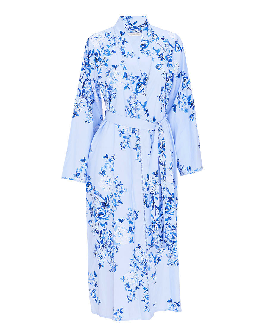 Lucy Womens Lace Detail Floral Print Long Dressing Gown