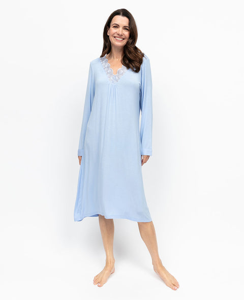 Lucy Womens Lace Detail Jersey Long Sleeve Short Nightdress