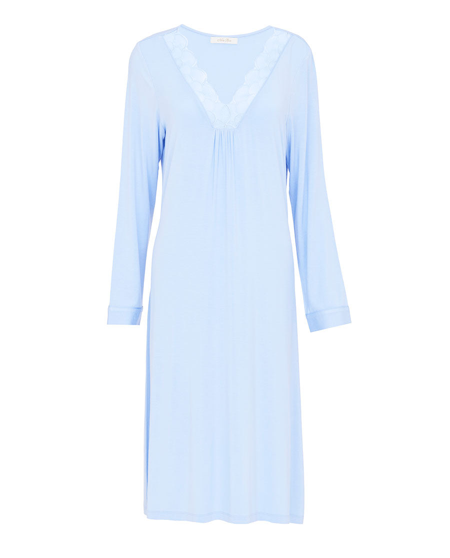 Lucy Womens Lace Detail Jersey Long Sleeve Short Nightdress