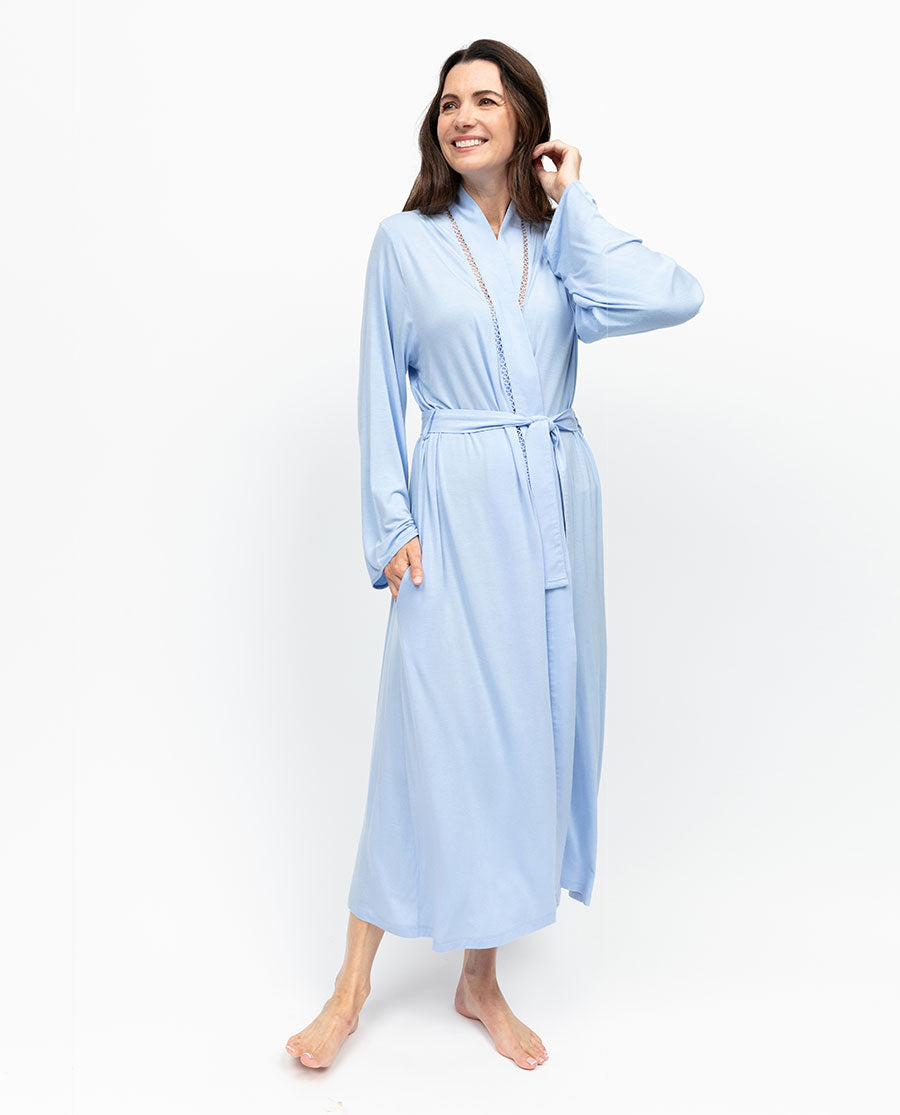 Lucy Womens Lace Detail Jersey Long Dressing Gown