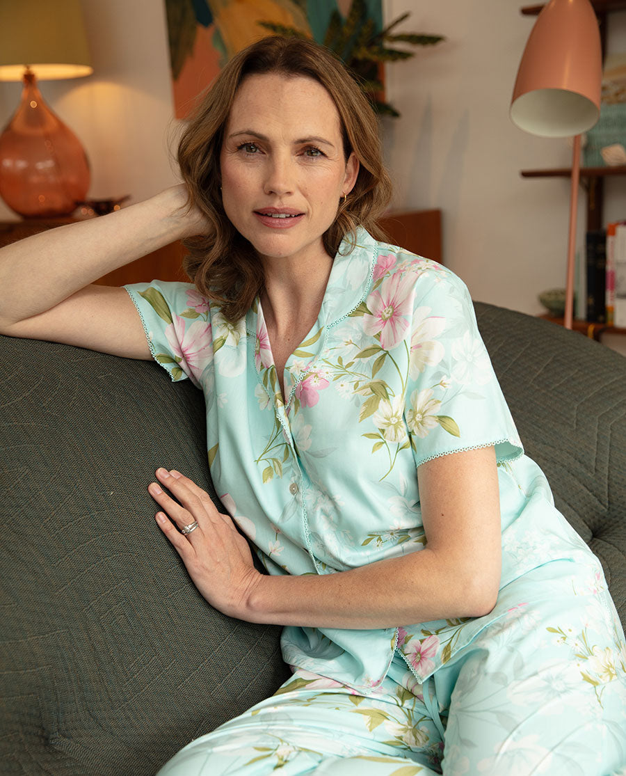 Juliette Womens Lace Trim Floral Print Pyjama Set