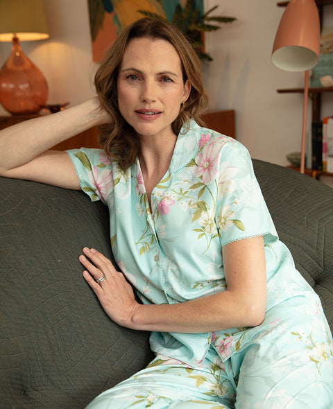 Juliette Womens Lace Trim Floral Print Pyjama Set