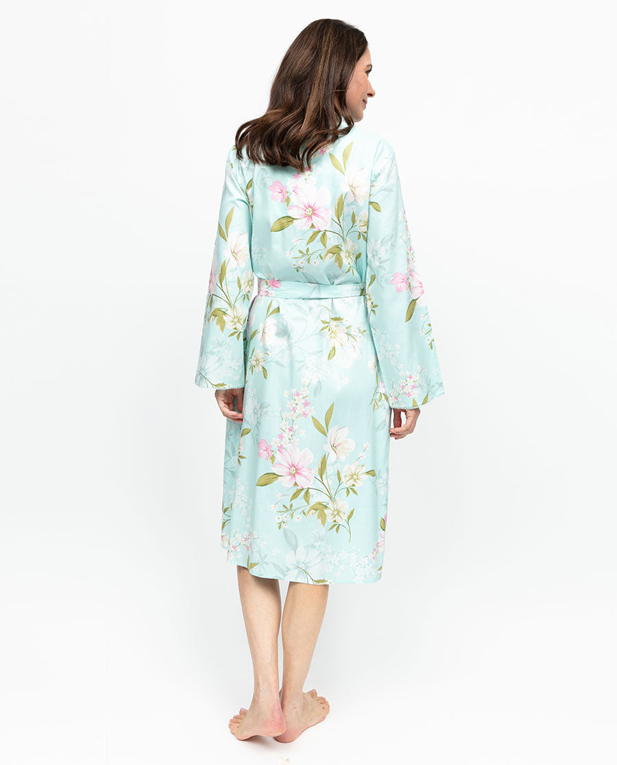 Juliette Womens Lace Detail Floral Print Midi Dressing Gown