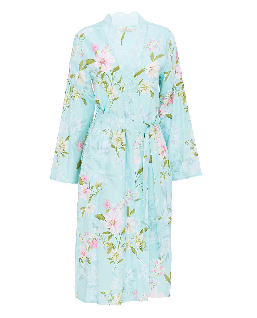Juliette Womens Lace Detail Floral Print Midi Dressing Gown