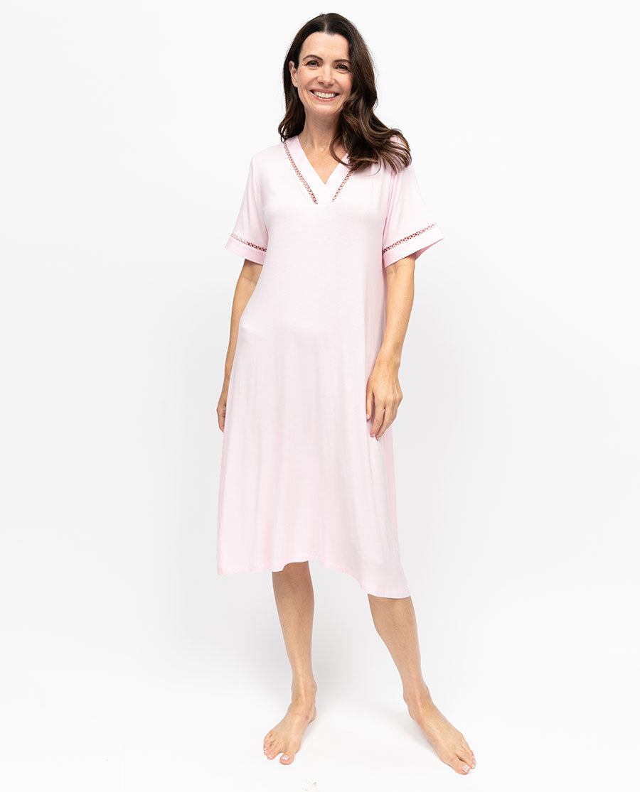Samantha Womens Insert Lace Detail Jersey Short Nightdress