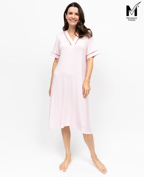 Samantha Womens Insert Lace Detail Jersey Short Nightdress