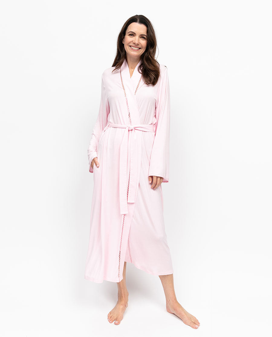 Samantha Womens Lace Detail Jersey Long Dressing Gown