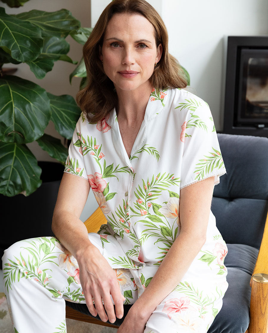Aimee Womens Lace Trim Floral Print Pyjama Set