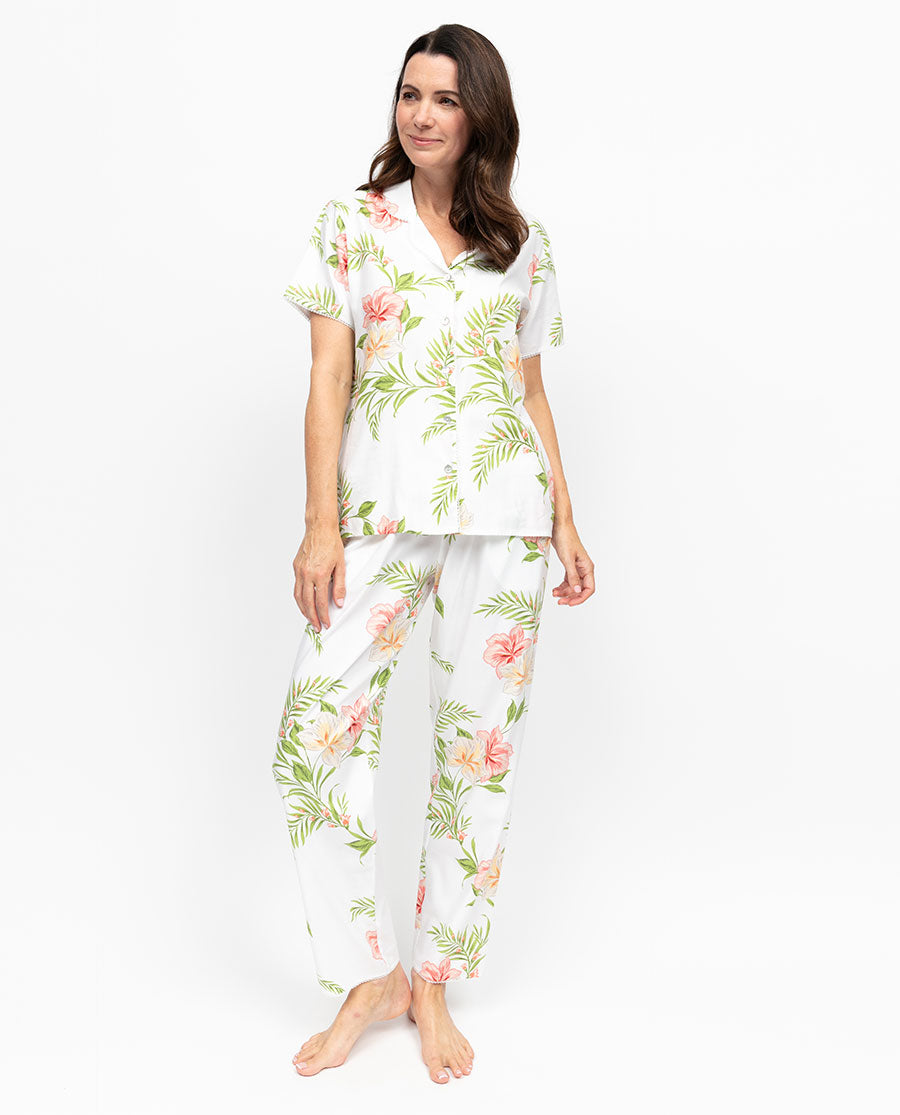Aimee Womens Lace Trim Floral Print Pyjama Set