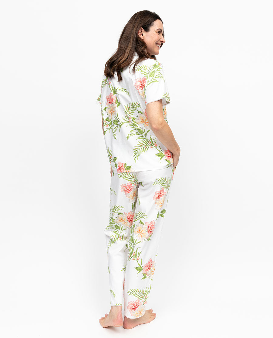 Aimee Womens Lace Trim Floral Print Pyjama Set