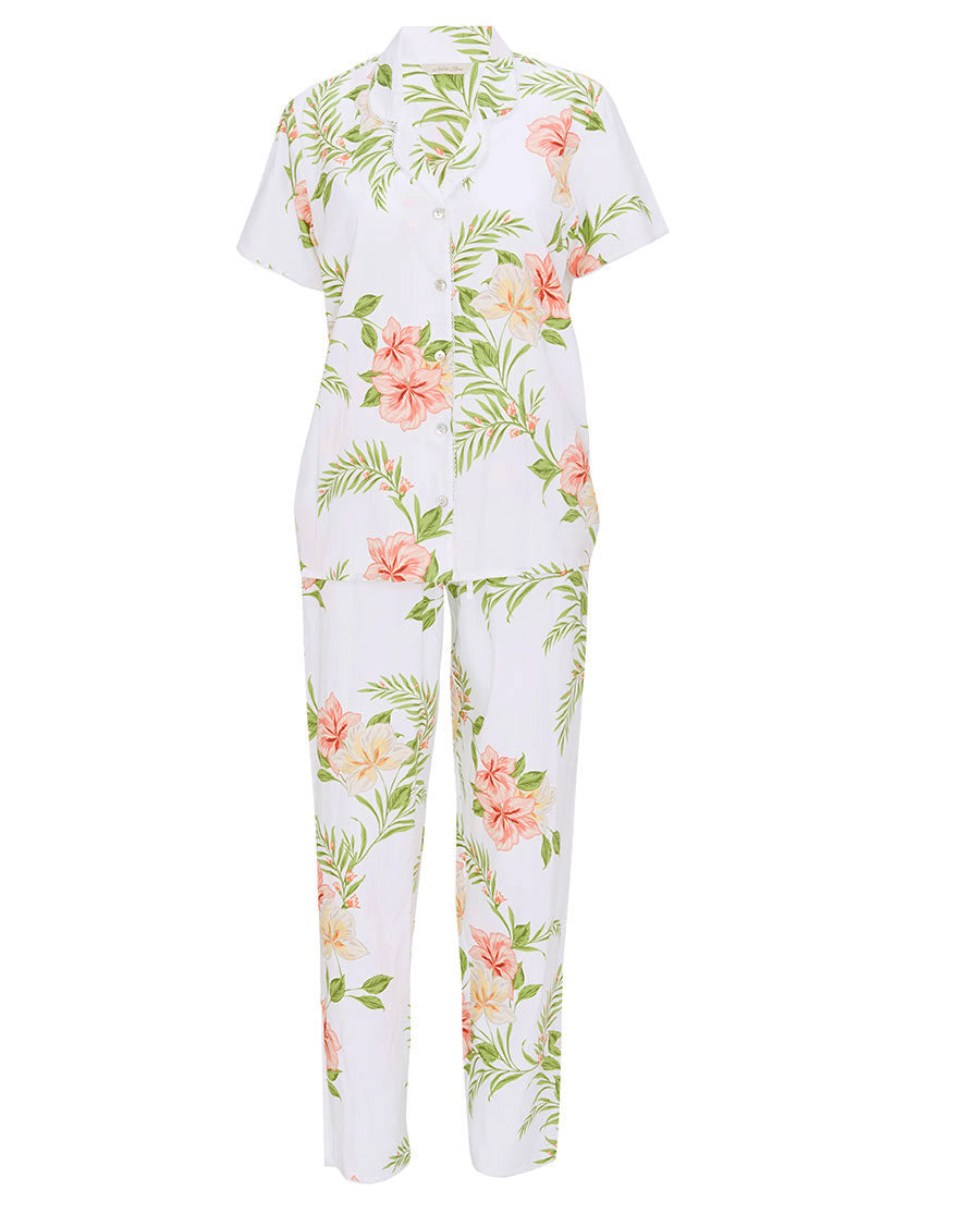 Aimee Womens Lace Trim Floral Print Pyjama Set