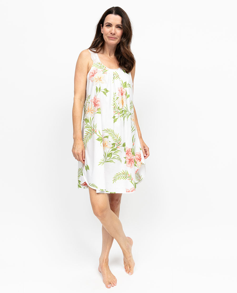 Aimee Womens Scalloped Lace Floral Print Swing Nightdress
