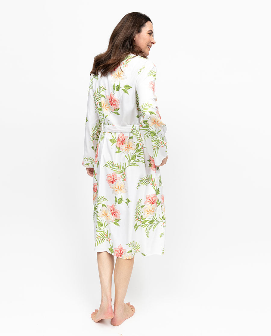 Aimee Womens Scalloped Lace Floral Print Midi Dressing Gown