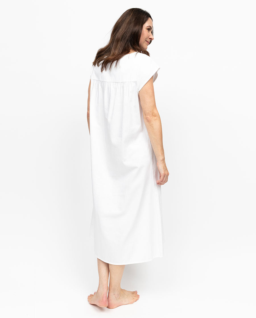 Aimee Womens Lace Trim Shadow Stripe Long Nightdress