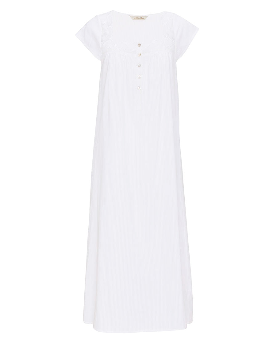 Aimee Womens Lace Trim Shadow Stripe Long Nightdress