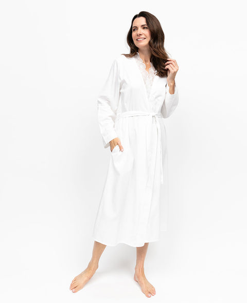 Aimee Womens Lace Trim Shadow Stripe Long Dressing Gown