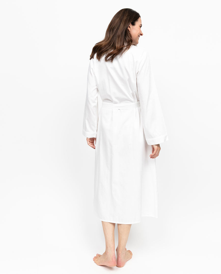 Aimee Womens Lace Trim Shadow Stripe Long Dressing Gown
