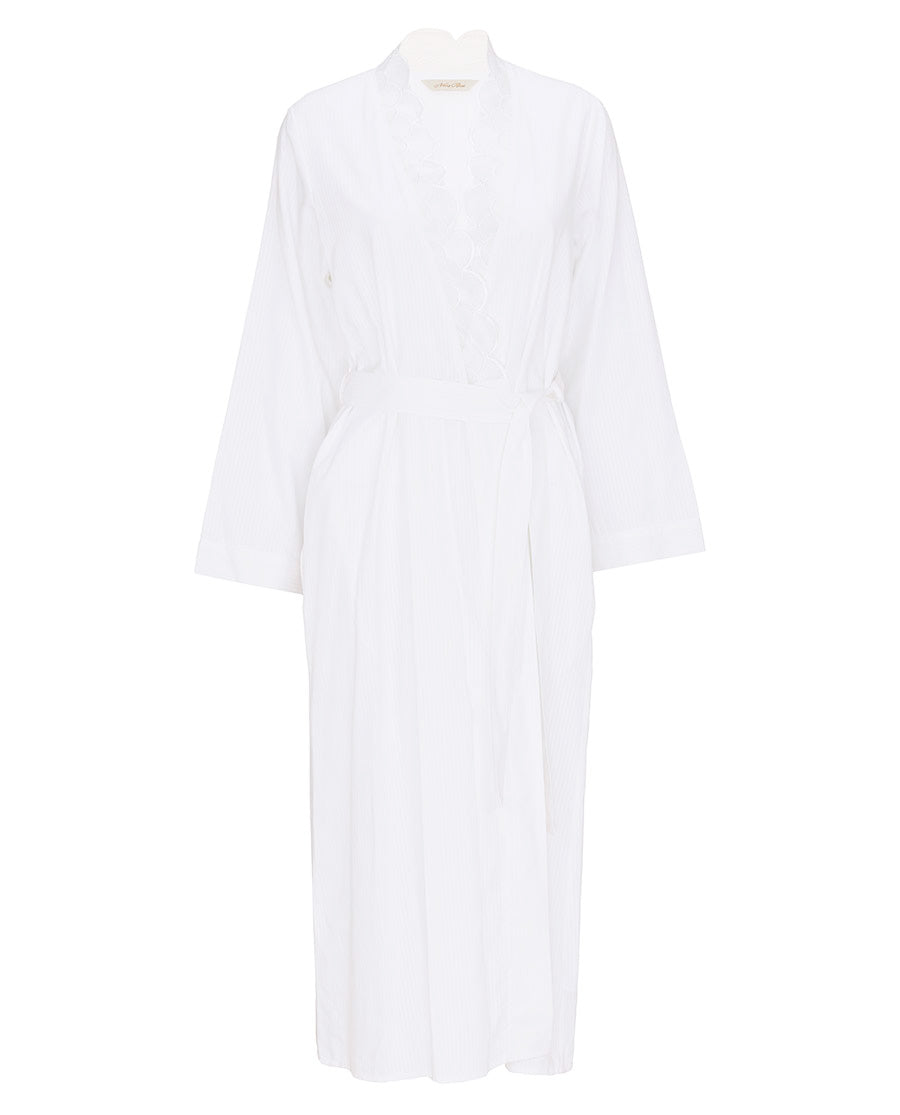 Aimee Womens Lace Trim Shadow Stripe Long Dressing Gown