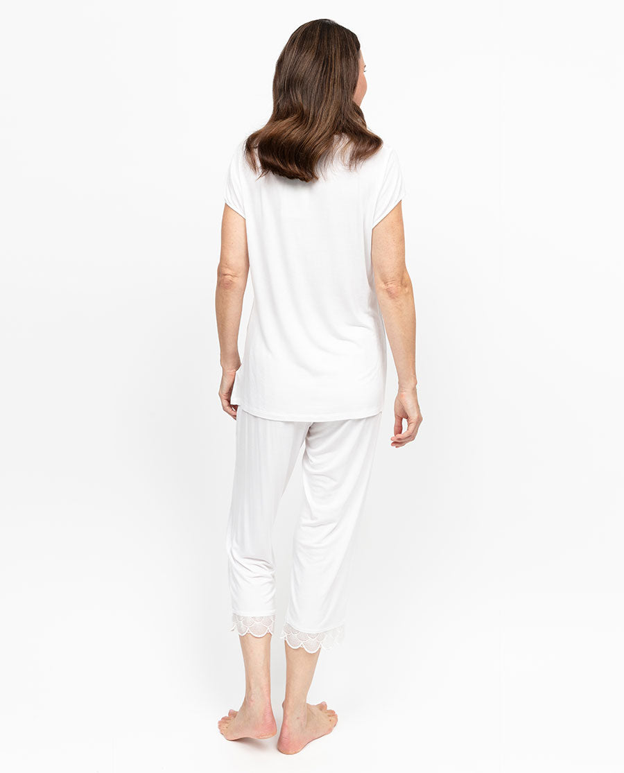 Aimee Womens Scalloped Lace Jersey Cropped Pyjama Set