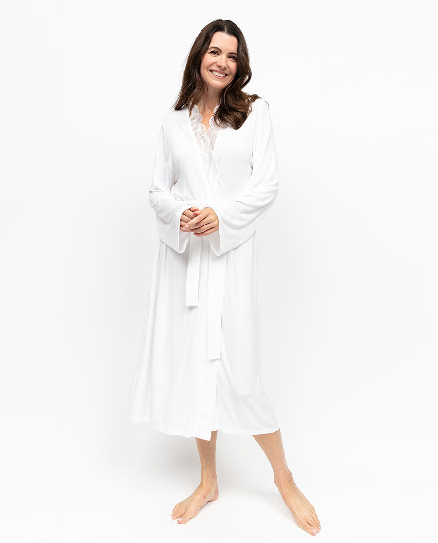 Aimee Womens Scalloped Lace Jersey Long Dressing Gown