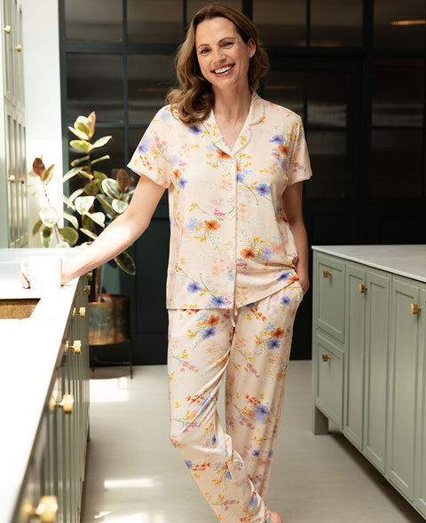 Samantha Womens Lace Trim Floral Printed Jersey Pyjama Set