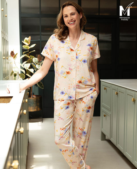 Samantha Womens Lace Trim Floral Printed Jersey Pyjama Set