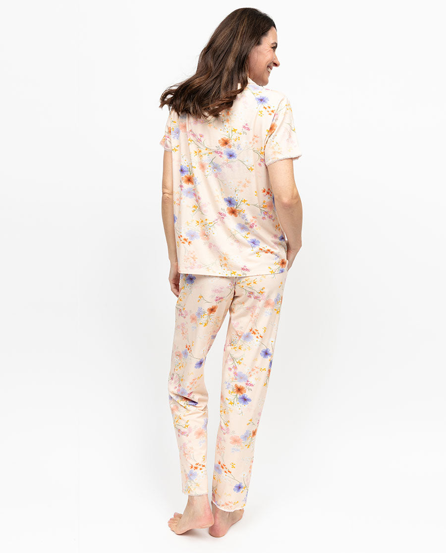 Samantha Womens Lace Trim Floral Printed Jersey Pyjama Set