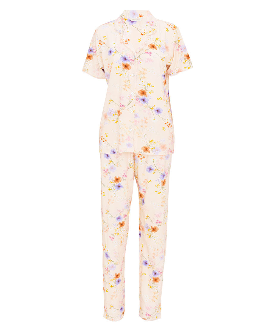 Samantha Womens Lace Trim Floral Printed Jersey Pyjama Set