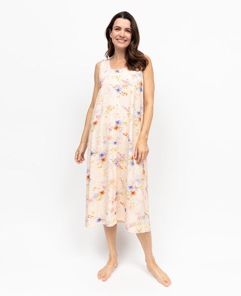 Samantha Womens Lace Trim Floral Printed Jersey Long Nightdress