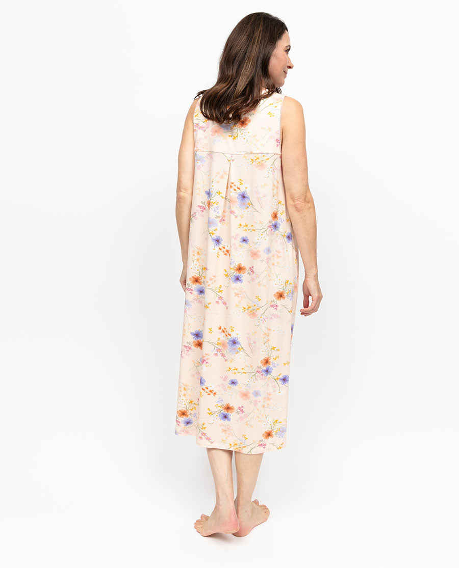 Samantha Womens Lace Trim Floral Printed Jersey Long Nightdress
