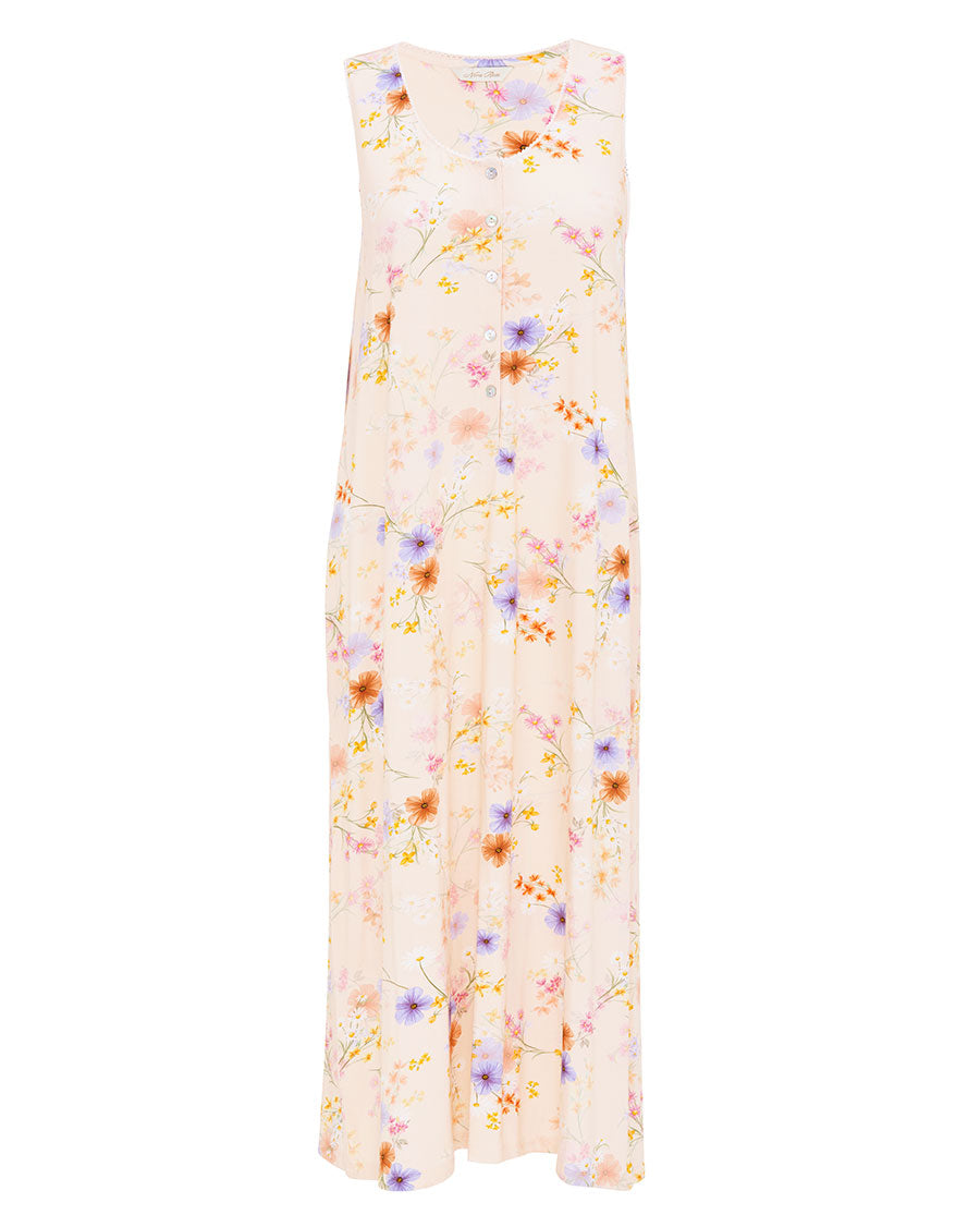 Samantha Womens Lace Trim Floral Printed Jersey Long Nightdress