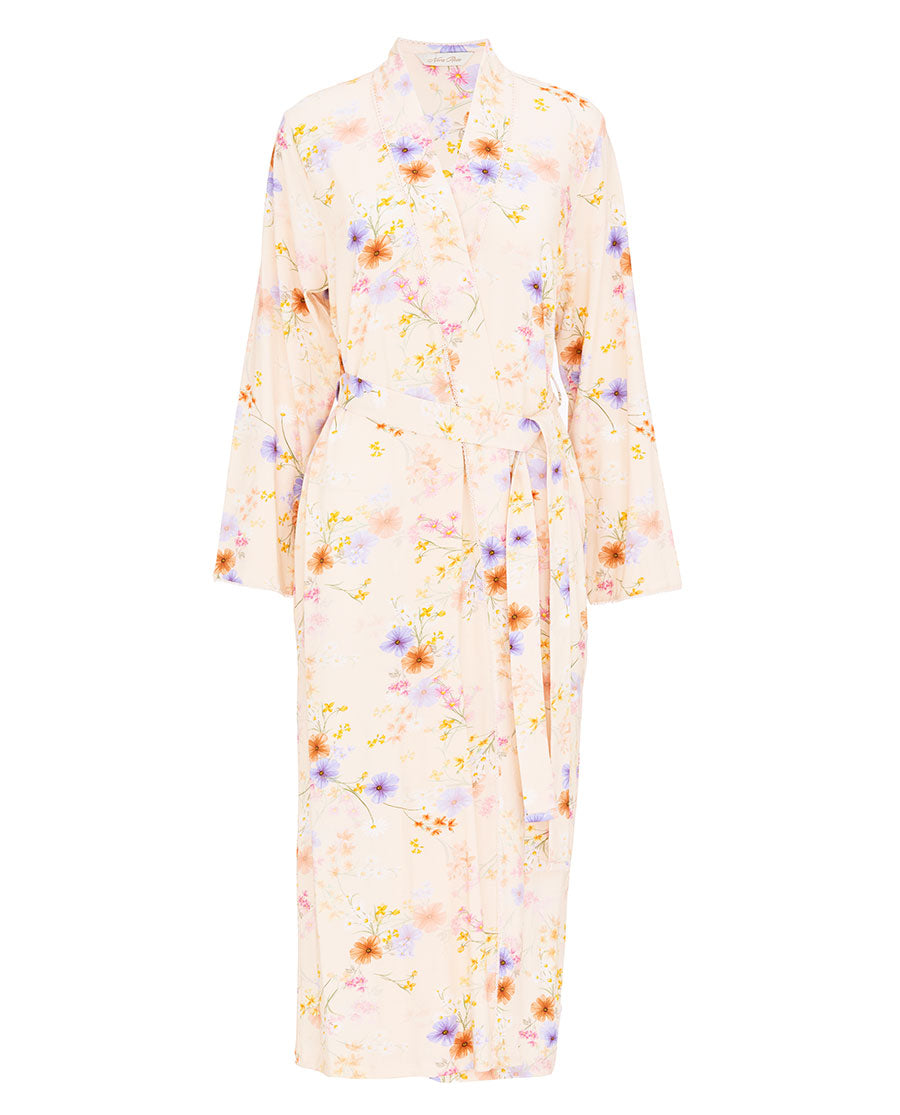 Samantha Womens Lace Trim Floral Printed Jersey Long Dressing Gown