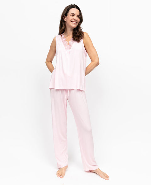 Samantha Womens Lace-Detail Jersey Pyjama Set