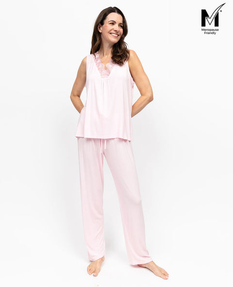 Samantha Womens Lace-Detail Jersey Pyjama Set