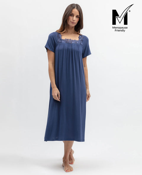 Serene Womens Lace Detail Jersey Midi Nightdress