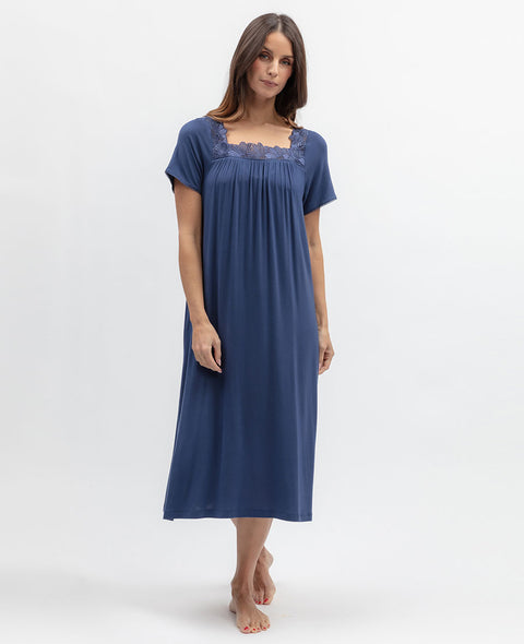 Serene Womens Lace Detail Jersey Midi Nightdress