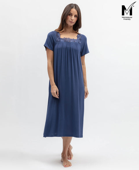Serene Womens Lace Detail Jersey Midi Nightdress