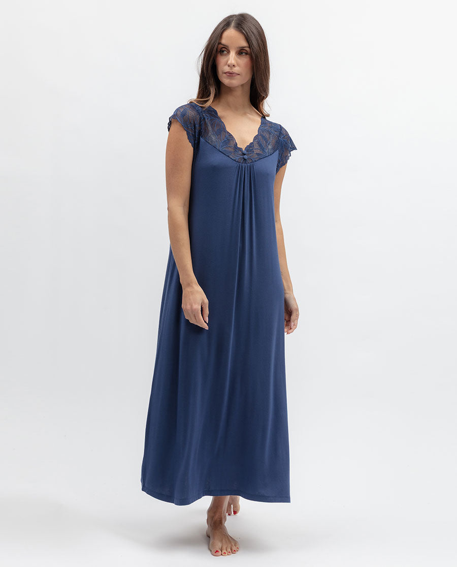 Serene Womens Lace Detail Jersey Long Nightdress