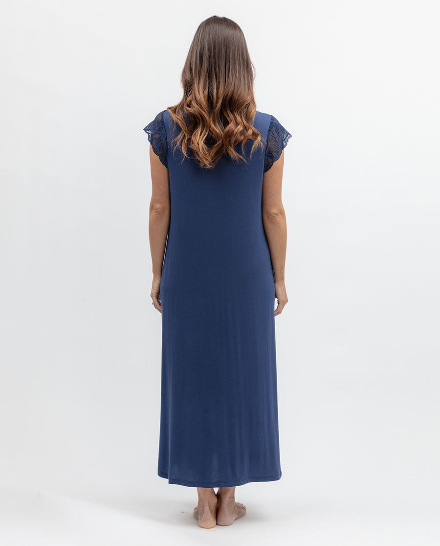 Serene Womens Lace Detail Jersey Long Nightdress